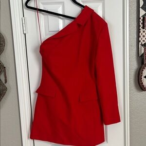 ZARA Red Asymmetrical One-Shoulder Blazer Red Dress size L